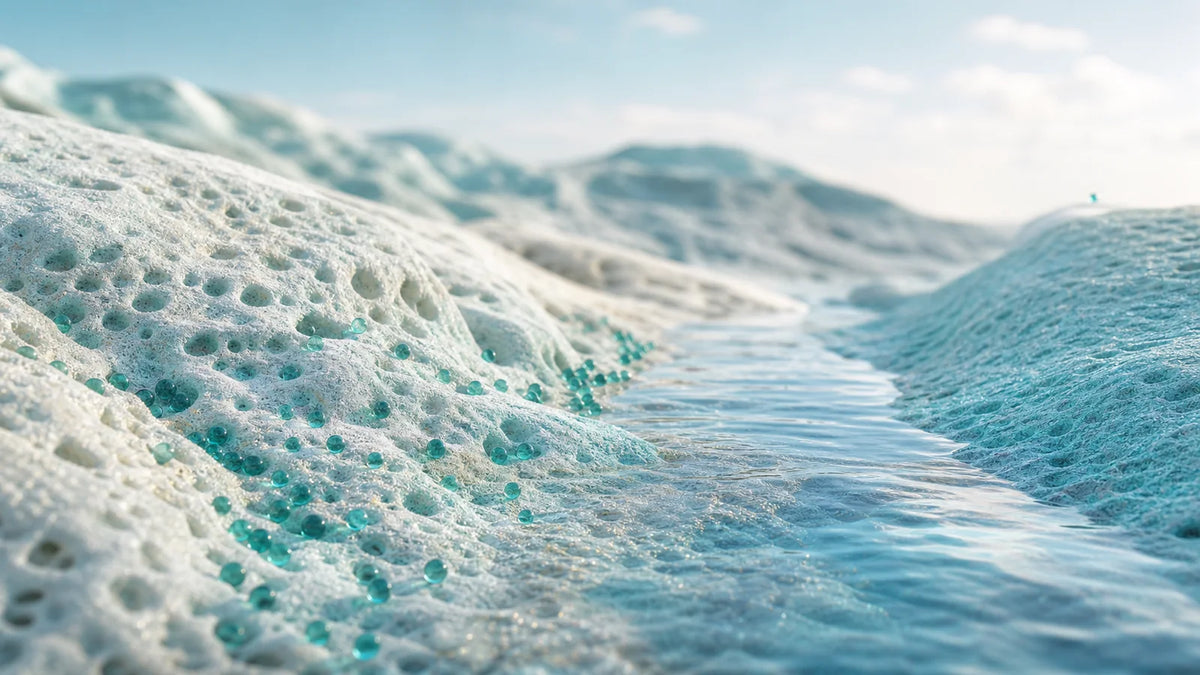 Molecular droplets moving through a layered water-treatment bed with a gradual breakthrough path