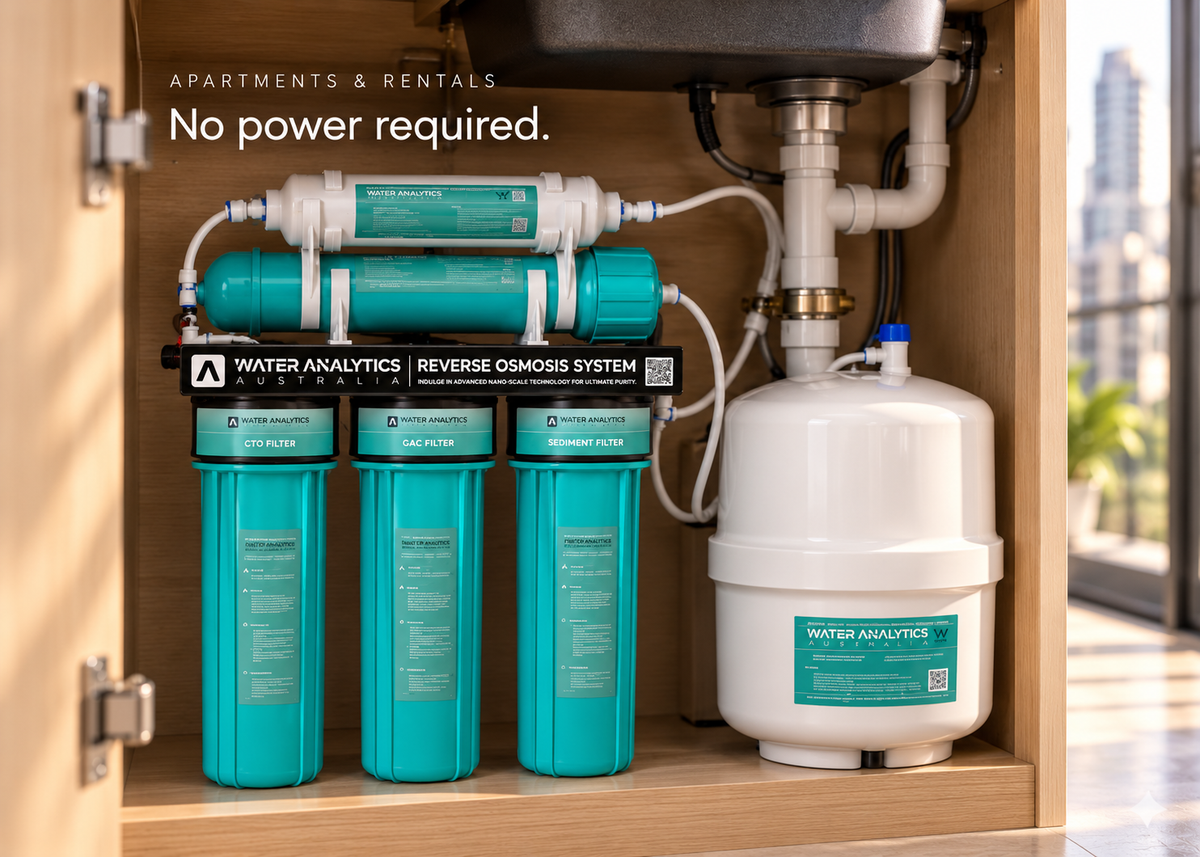 WAA non-electric under-sink RO unit and separate storage tank